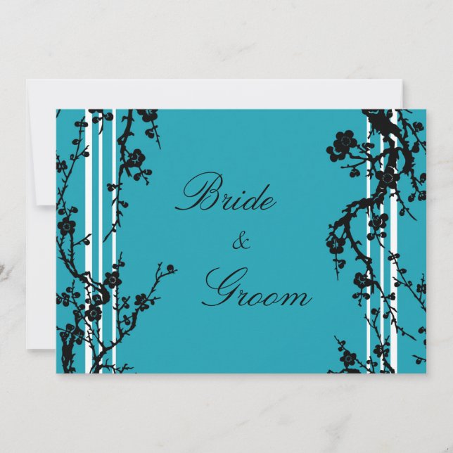 Carte Faire-part de mariage florale noire turquois (Devant)