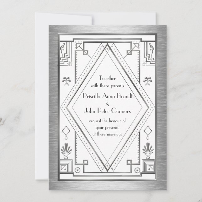 Carte Faire-part de mariage,Grand Gatsby,argent,bl (Devant)