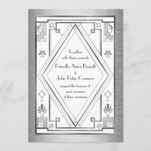 Carte Faire-part de mariage,Grand Gatsby,argent,bl