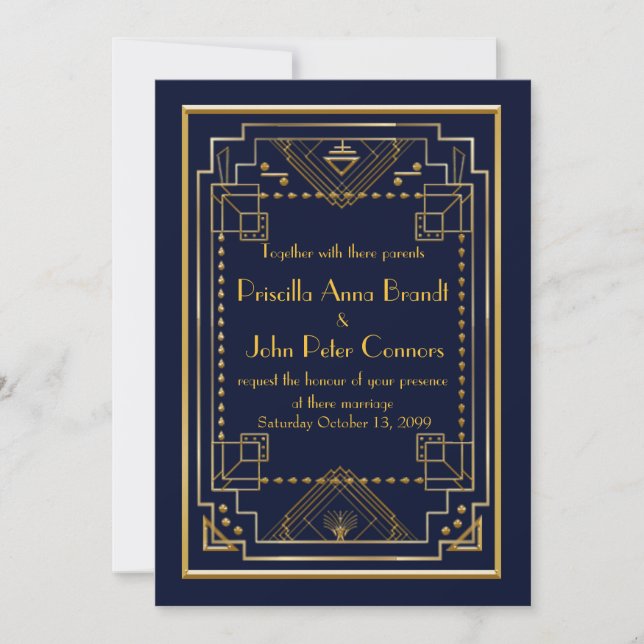 carte faire-part de mariage, Grand Gatsby, marine, (Devant)