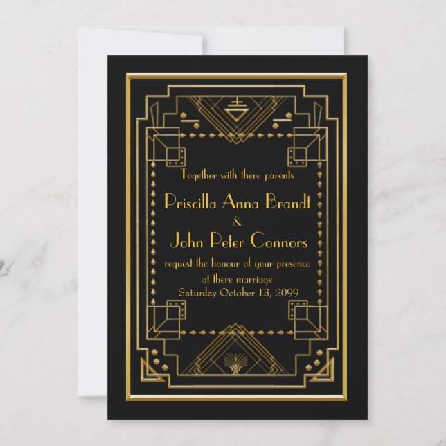 Carte Faire-part de mariage,Grand Gatsby, noir, or (Devant)