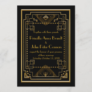 Carte Faire-part de mariage,Grand Gatsby, noir, or