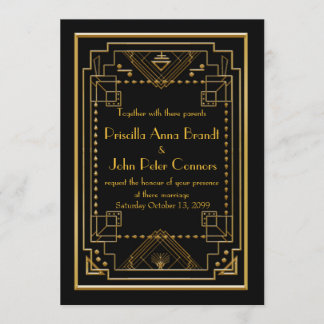 Carte Faire-part de mariage,Grand Gatsby, noir, or