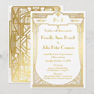 Carte faire-part de mariage, Grand Gatsby, or blan