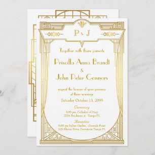 Carte Faire-part de mariage, Grand Gatsby, or blan