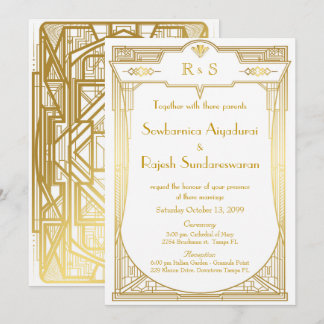 Carte Faire-part de mariage,Grand Gatsby,or blanc 