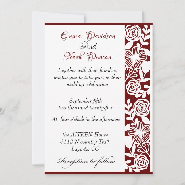 Carte Faire-part de mariage Maroon Élégante Open W (Devant)