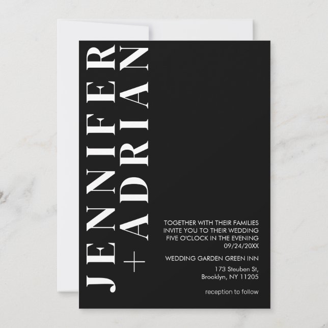 Carte faire-part de mariage noire minimale (Dos)