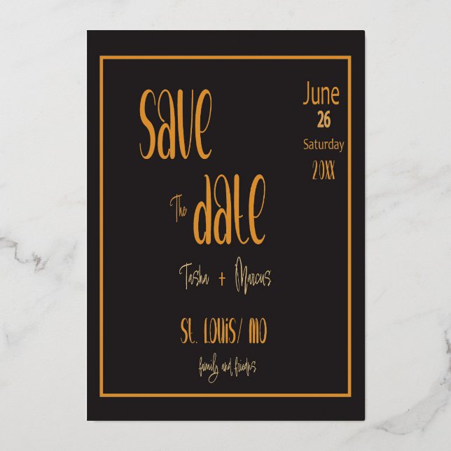 Carte faire-part de mariage or et noir (Recto)