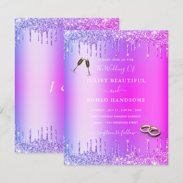 Carte Faire-part de mariage Purple Pink Gold Drive (Devant / Derrière)