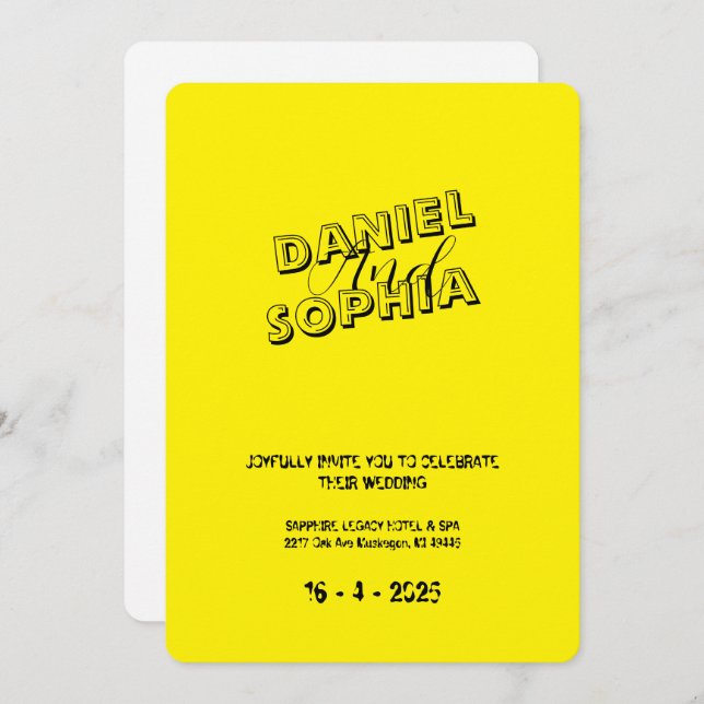 Carte faire-part de mariage rétro jaune (Devant / Derrière)