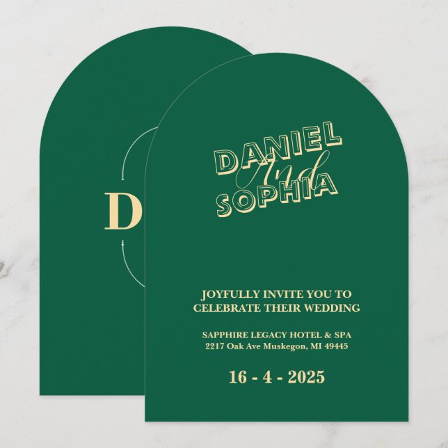 Carte faire-part de mariage rétroactive verte (Devant / Derrière)