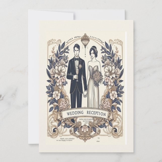 carte faire-part de mariage rsvp simple rétro (Devant)