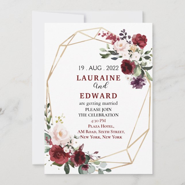 carte faire-part de mariage simple floral (Devant)