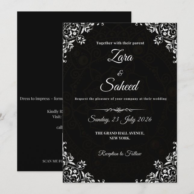 Carte Faire-part de mariage simple noir et blanc (Devant / Derrière)