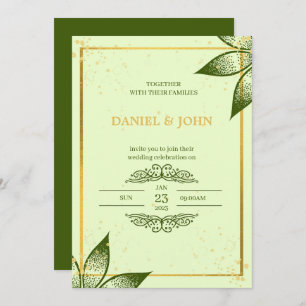 Carte faire-part de mariage : Vert et Or