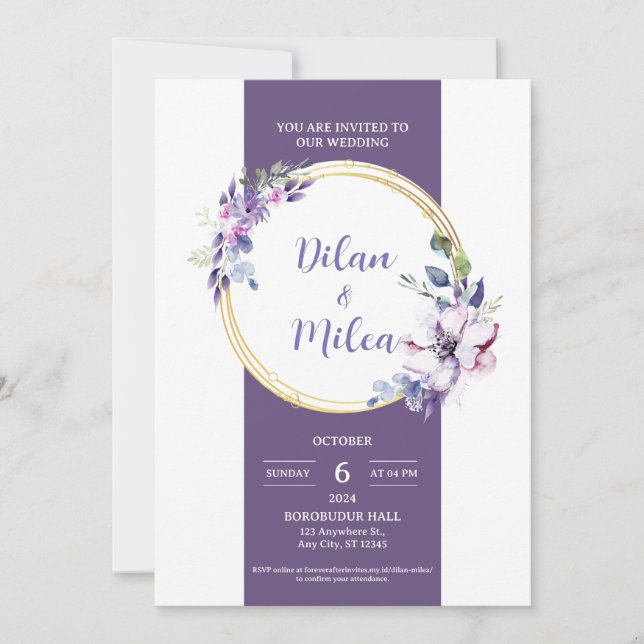 Carte Faire-part de mariage violette (Devant)