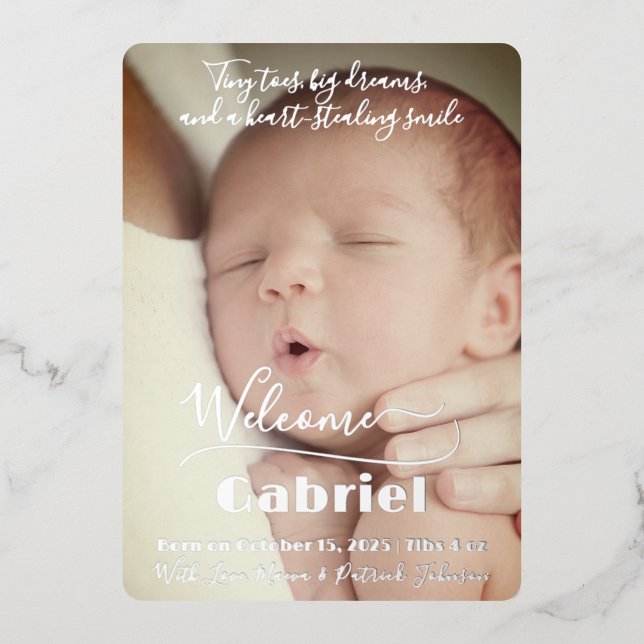Carte Faire-part de naissance à huile en argent po (Recto)