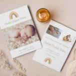 Carte Faire-part de naissance arc-en-ciel rose Boh<br><div class="desc">Cette élégante carte de faire-part de naissance est décorée dans un style simple boho arc-en-ciel. Personnalisez avec 1 photo sur le devant et 2 photos sur le dos avec toutes les informations sur votre état de naissance.</div>