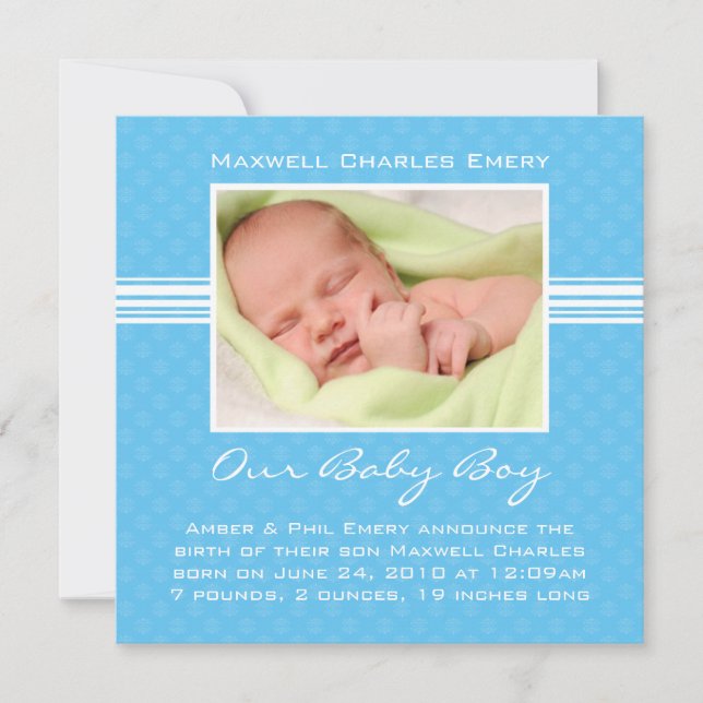 Carte Faire-part de naissance bébé garçon (Devant)