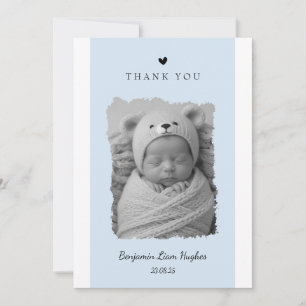 Carte faire-part de naissance bleue avec photo