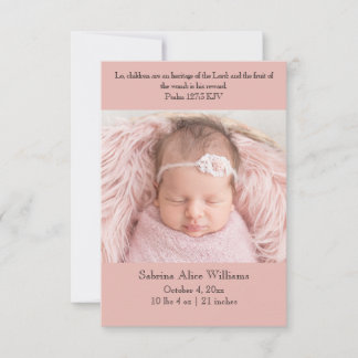Carte Faire-part de naissance chrétienne - rose et
