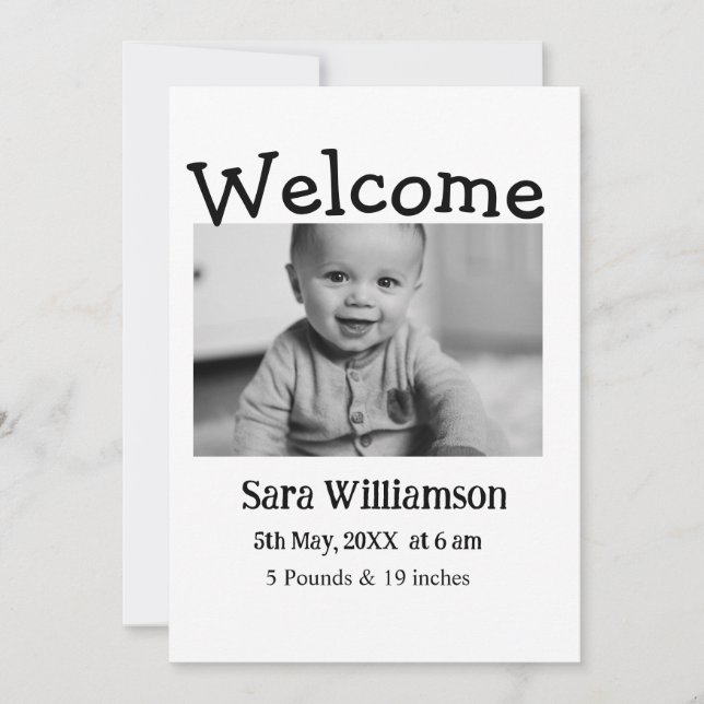 Carte faire-part de naissance de montage minimale (Devant)