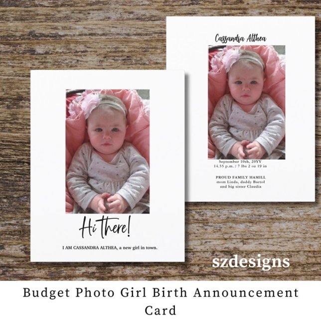 Carte Faire-part de naissance fille photo budget (Créateur téléchargé)