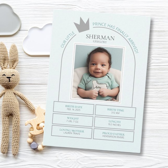 Carte Faire-part de naissance Little Prince (Modern Prince Birth announcement card for the minimalist.)