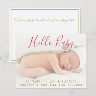 Carte Faire-part de naissance moderne photo rose b