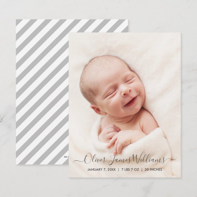 Carte Faire-part de naissance photo avec Gris (Devant / Derrière)