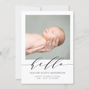 Carte Faire-part de naissance photo Hello Script m