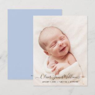 Carte Faire-part de naissance photo - Recto bleu d