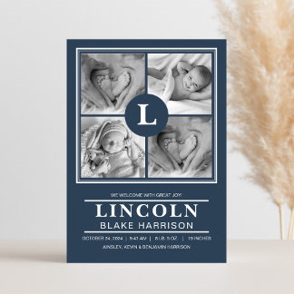 Carte Faire-part de naissance pour bébé Monogramme