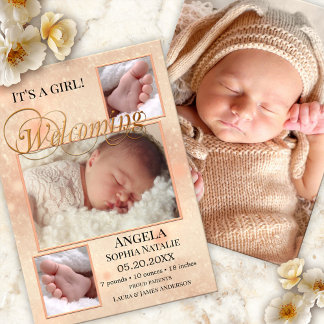 Carte Faire-part de naissance pour fille bébé étin