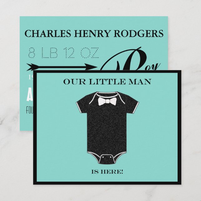 Carte Faire-part de naissance pour garçons BABY &  (Devant / Derrière)