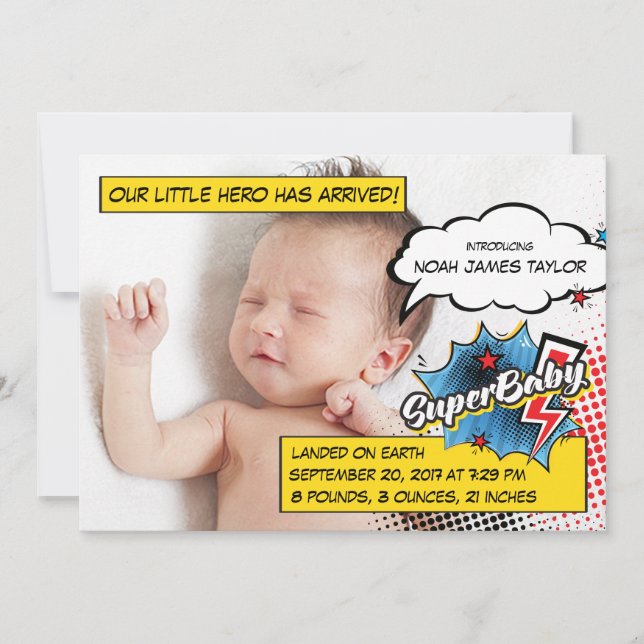 Carte faire-part de naissance Superhero, SuperBABY (Devant)