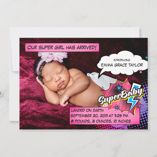 Carte faire-part de naissance Superhero, SuperBABY (Devant)