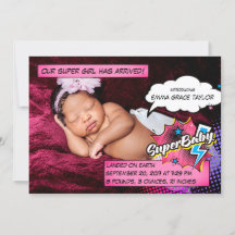 Carte faire-part de naissance Superhero, SuperBABY