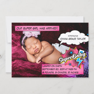 Carte faire-part de naissance Superhero, SuperBABY