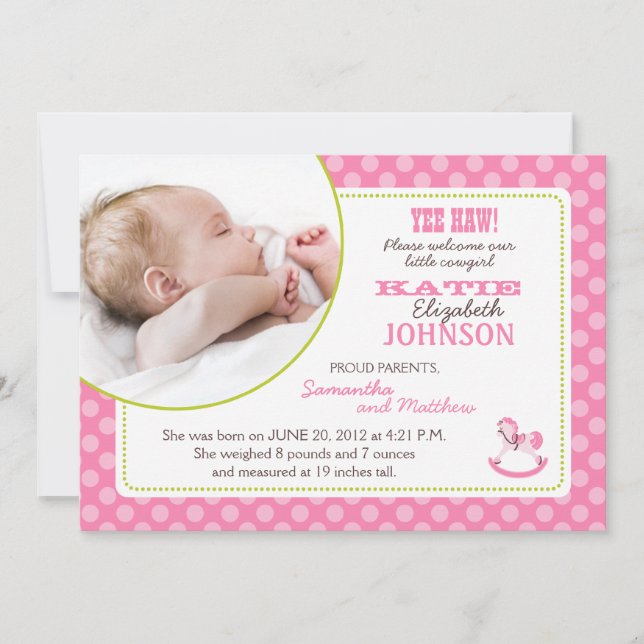 Carte Faire-part fille Cheval Rocking (Devant)