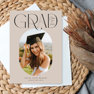 Carte Faire-part Oval One Photo Beige Graduation C