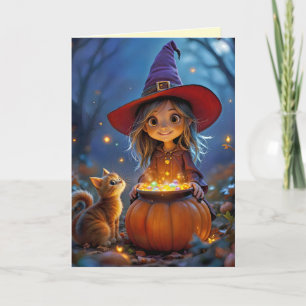 Carte Faire surgir un peu de magie ! Sorcière mignonne,