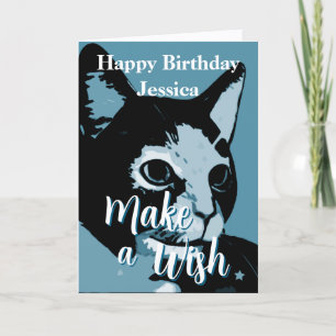 Carte Faire Un Vœu Joli Anniversaire Chat Artistique