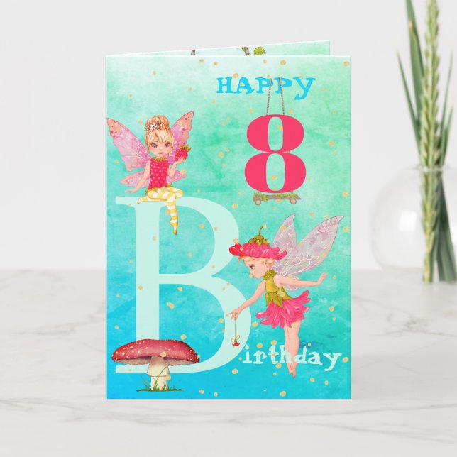 Carte Fairies Champignons Imaginaire mignonne Bleu Or Ag (Devant)