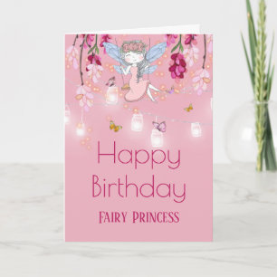 Carte Fairy jardin fille swing mason lumières pot rose