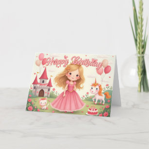 Carte Fairy Princess Anniversaire dans un rêve rose