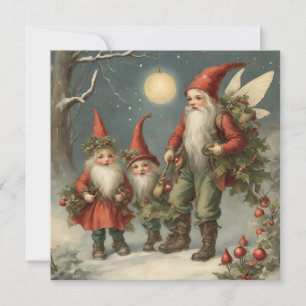 Carte Fairy Tale Christmas Gnome Family in Winter Forest