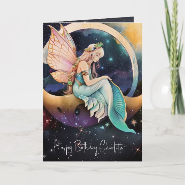 Carte Fairytale Green et Gold Watercolor Fairy Card (Devant)
