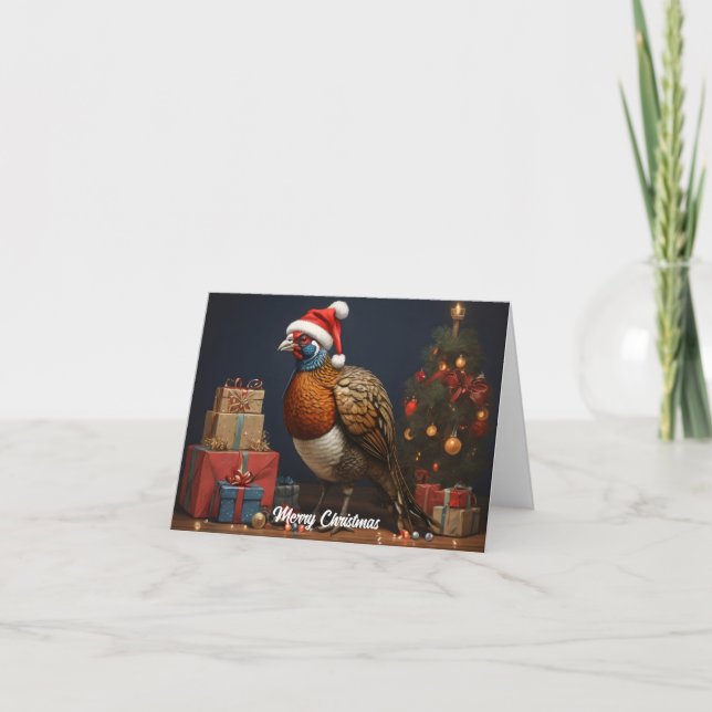 Carte faisan avec arbre de noël et cadeaux (Devant)